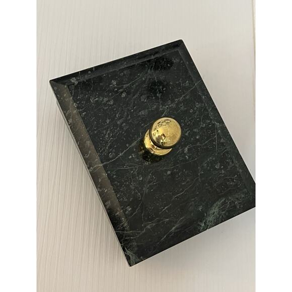 Vintage Green Marble Stone Footed Jewelry Trinket Vanity Box Lidded Brass - Picture 3 of 10